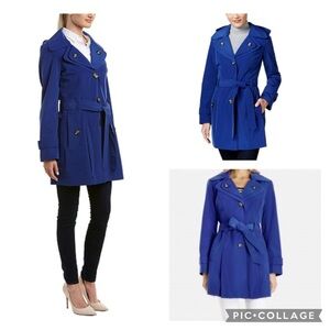 London Fog Trench Detachable Hood Button Front Raincoat Women size Petite Small